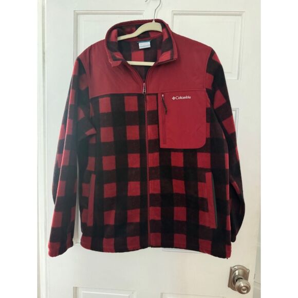 NWOT Columbia Men's Zip up fleece jacket, Red/Black size L - Picture 1 of 5
